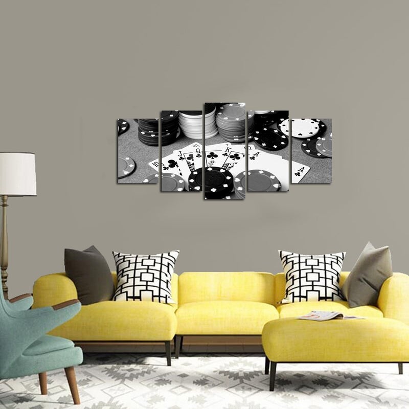 LevvArts - 5 Piece Canvas Prints Black and White Poker Picture Painting Wall Art for Pub Bar Casino Wall Decoration,Stretched and Framed Easy Hanging - Image 4